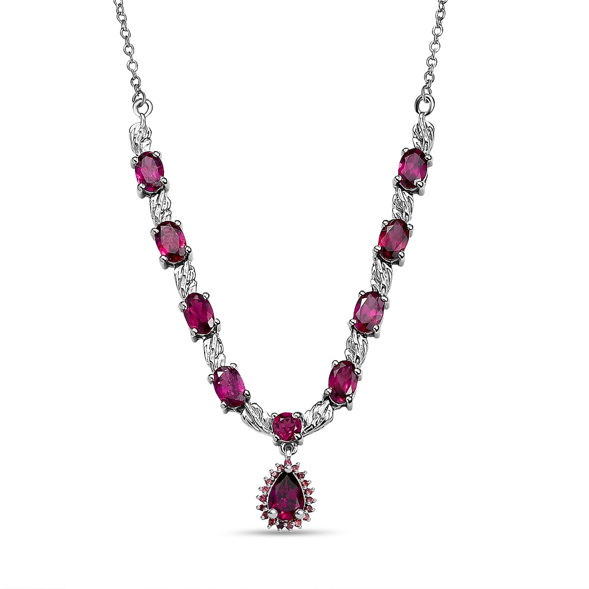 EverTrue Orissa Rhodolite Garnet 6.25 ctw Necklace in Platinum Bond and Stainless Steel 18 Inches image number 0