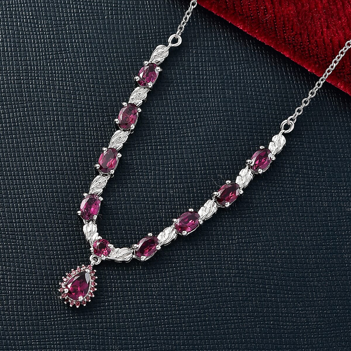 EverTrue Orissa Rhodolite Garnet 6.25 ctw Necklace in Platinum Bond and Stainless Steel 18 Inches image number 1
