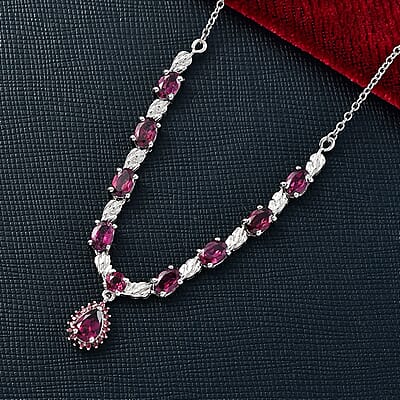EverTrue Orissa Rhodolite Garnet 6.25 ctw Twilight Leaf Glow Necklace in Platinum Bond and Stainless Steel 18 Inches