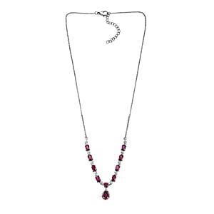 EverTrue Orissa Rhodolite Garnet 6.25 ctw Twilight Leaf Glow Necklace in Platinum Bond and Stainless Steel 18 Inches