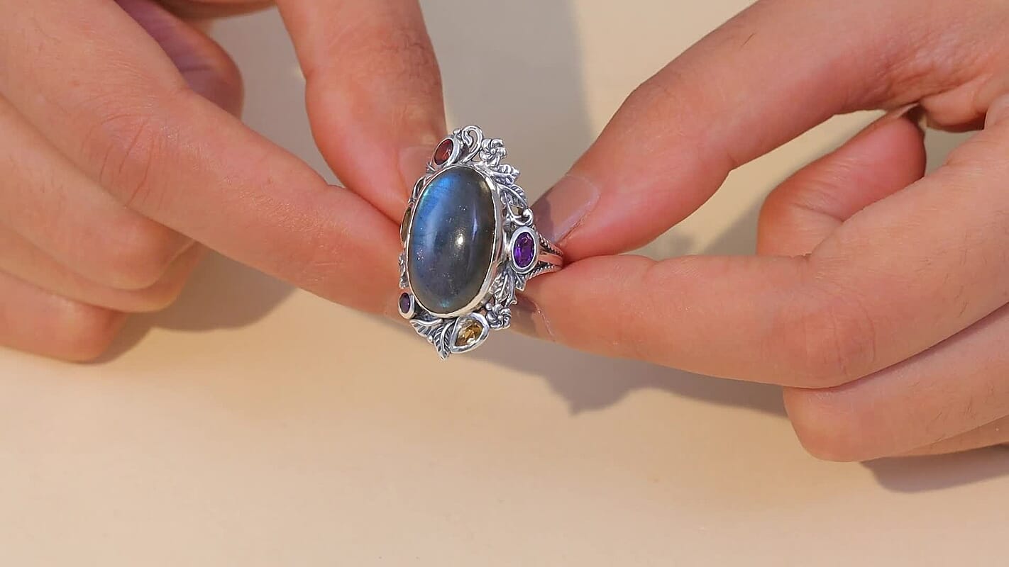 D'Joy Artisan Crafted Malagasy Labradorite, Multi Gemstone Ring in Sterling Silver (Size 10.0) 13.30 ctw