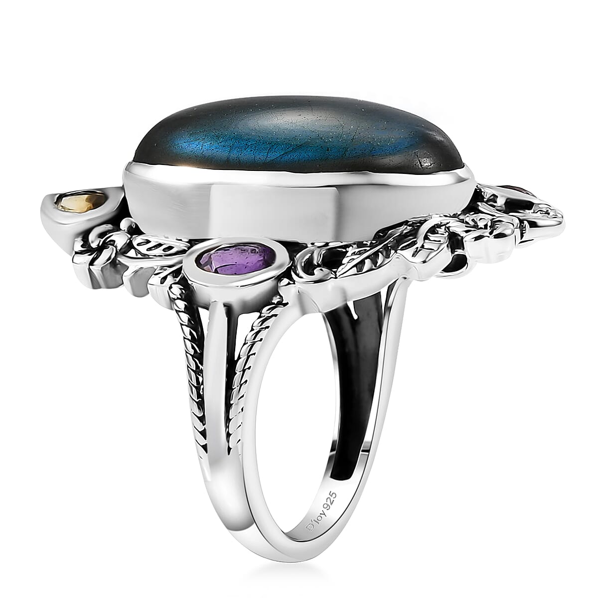 Doorbuster D'Joy Artisan Crafted Malagasy Labradorite and Multi Gemstone 13.30 ctw Ring in Sterling Silver (Size 10.0) image number 3