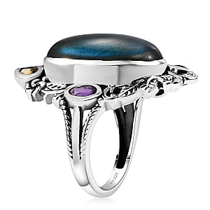 Doorbuster D'Joy Artisan Crafted Malagasy Labradorite and Multi Gemstone 13.30 ctw Ring in Sterling Silver (Size 10.0)