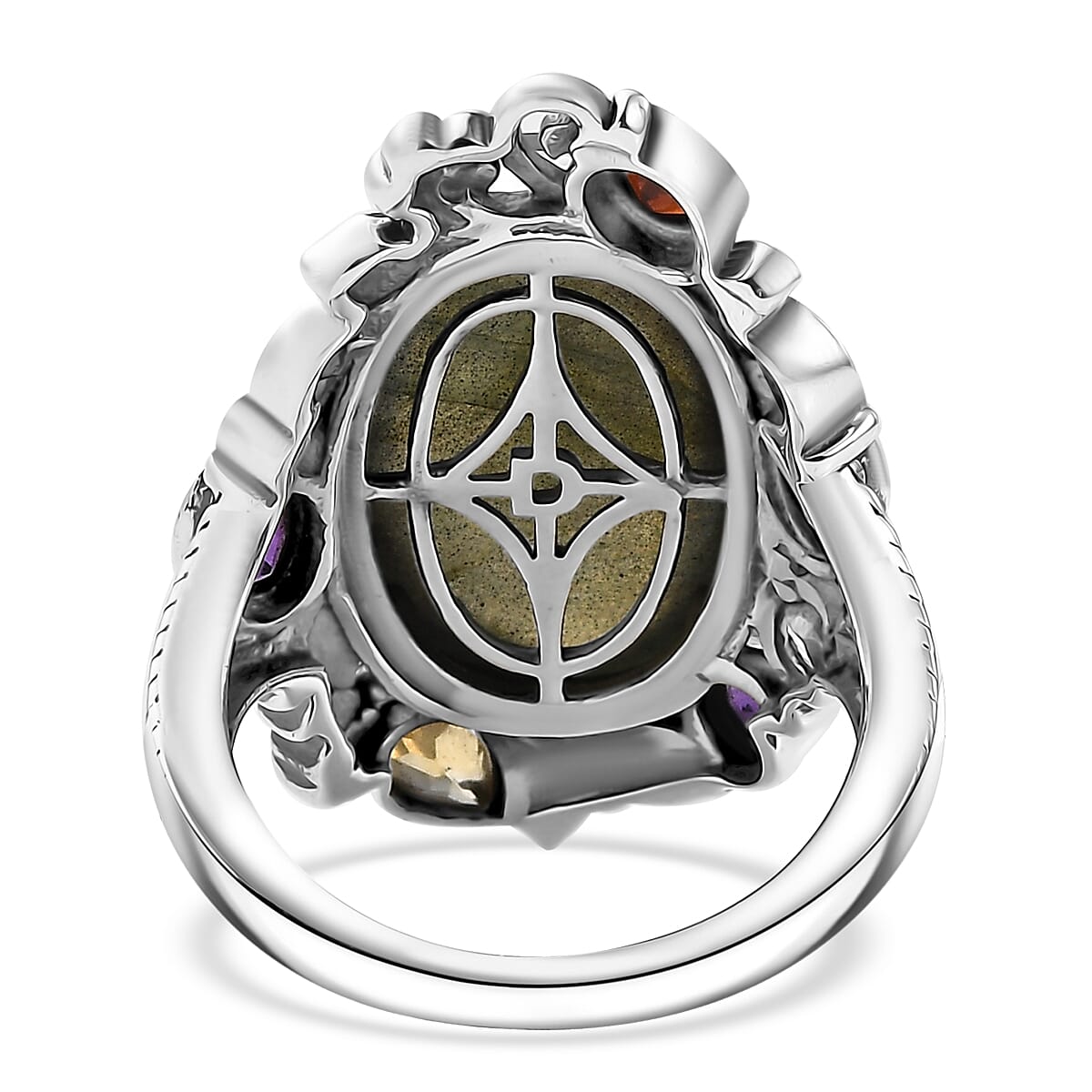 Doorbuster D'Joy Artisan Crafted Malagasy Labradorite and Multi Gemstone 13.30 ctw Ring in Sterling Silver (Size 10.0) image number 4