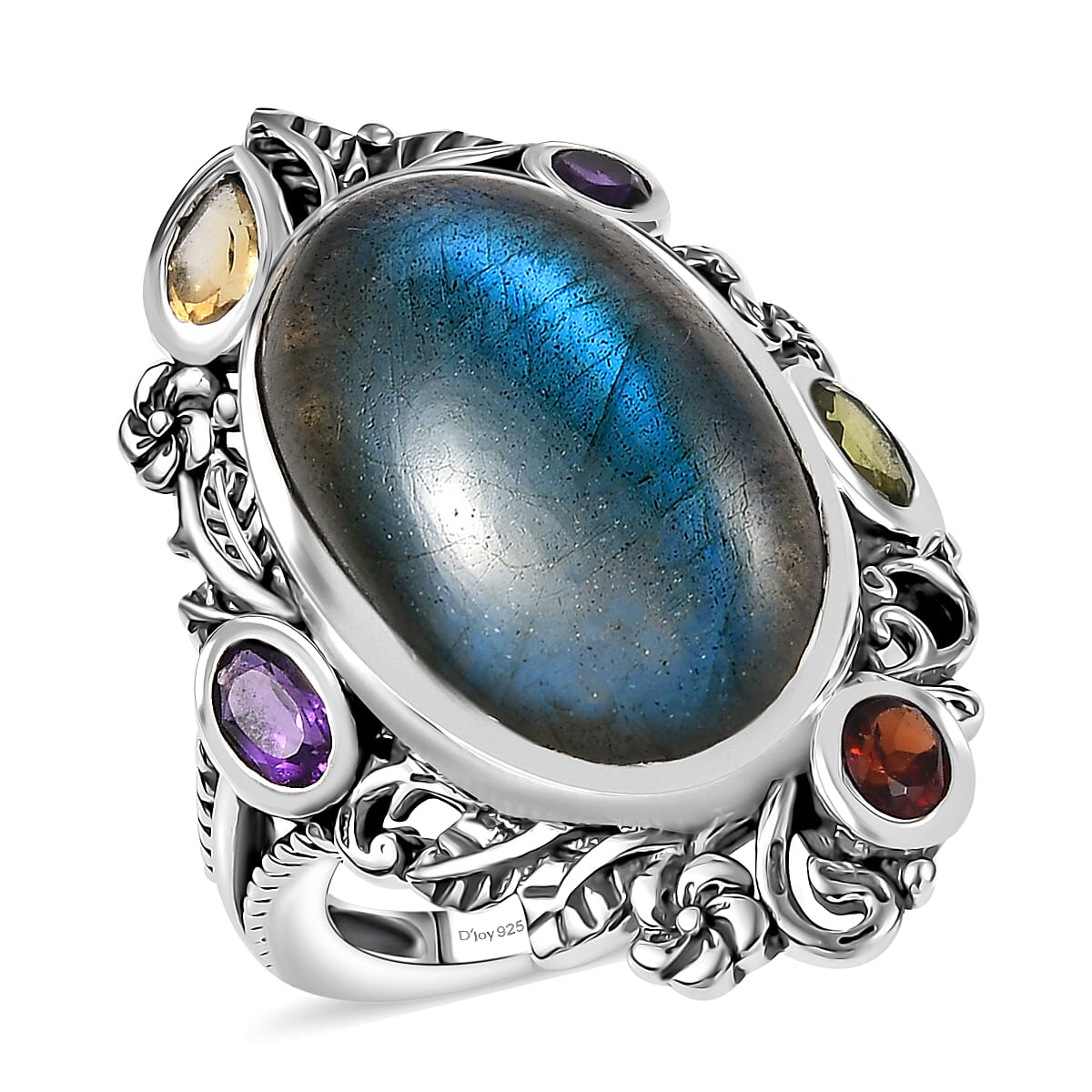 D'Joy Artisan Crafted Malagasy Labradorite, Multi Gemstone Ring in Sterling Silver (Size 10.0) 13.30 ctw