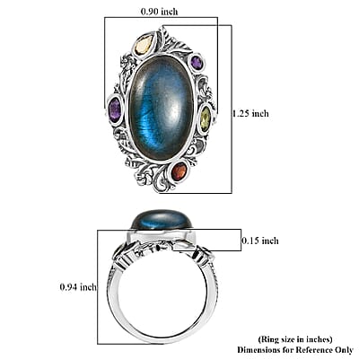 D'Joy Artisan Crafted Malagasy Labradorite and Multi Gemstone 13.30 ctw Ring in Sterling Silver (Size 6.0)