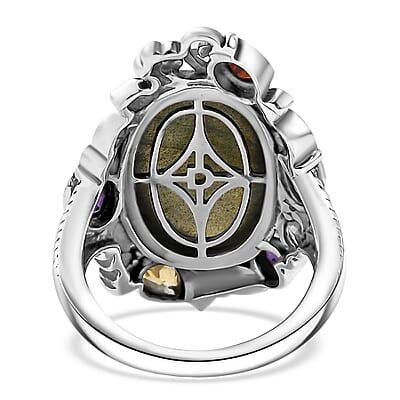 D'Joy Artisan Crafted Malagasy Labradorite and Multi Gemstone 13.30 ctw Ring in Sterling Silver (Size 9.0)
