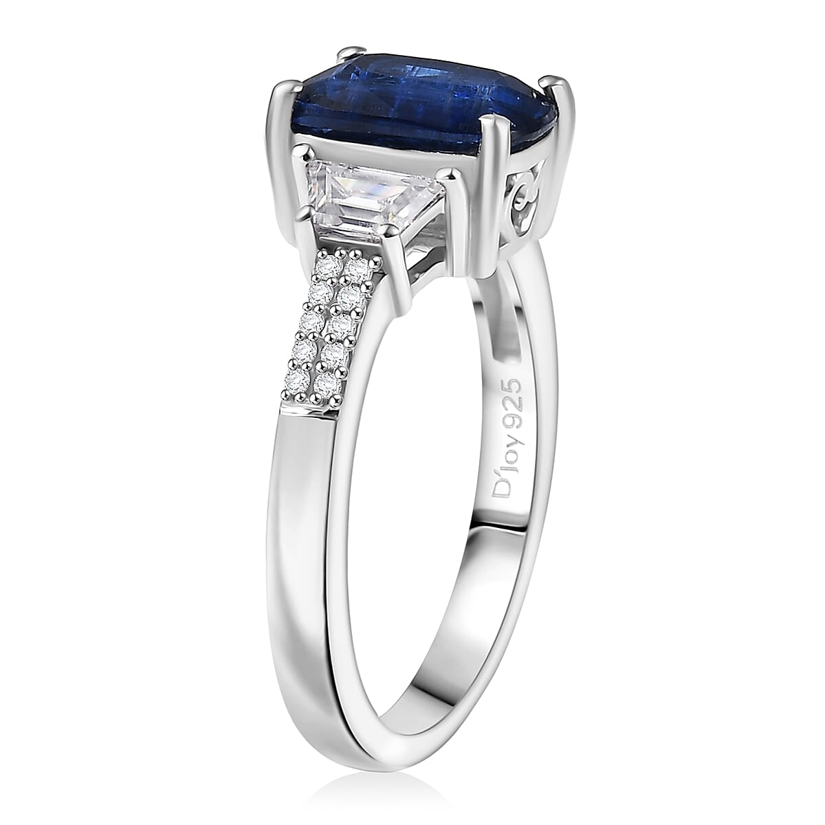 D'Joy Premium Kashmir Kyanite and Moissanite 3.15 ctw The Midnight Tide Ring in Rhodium Over Sterling Silver (Size 10.0)