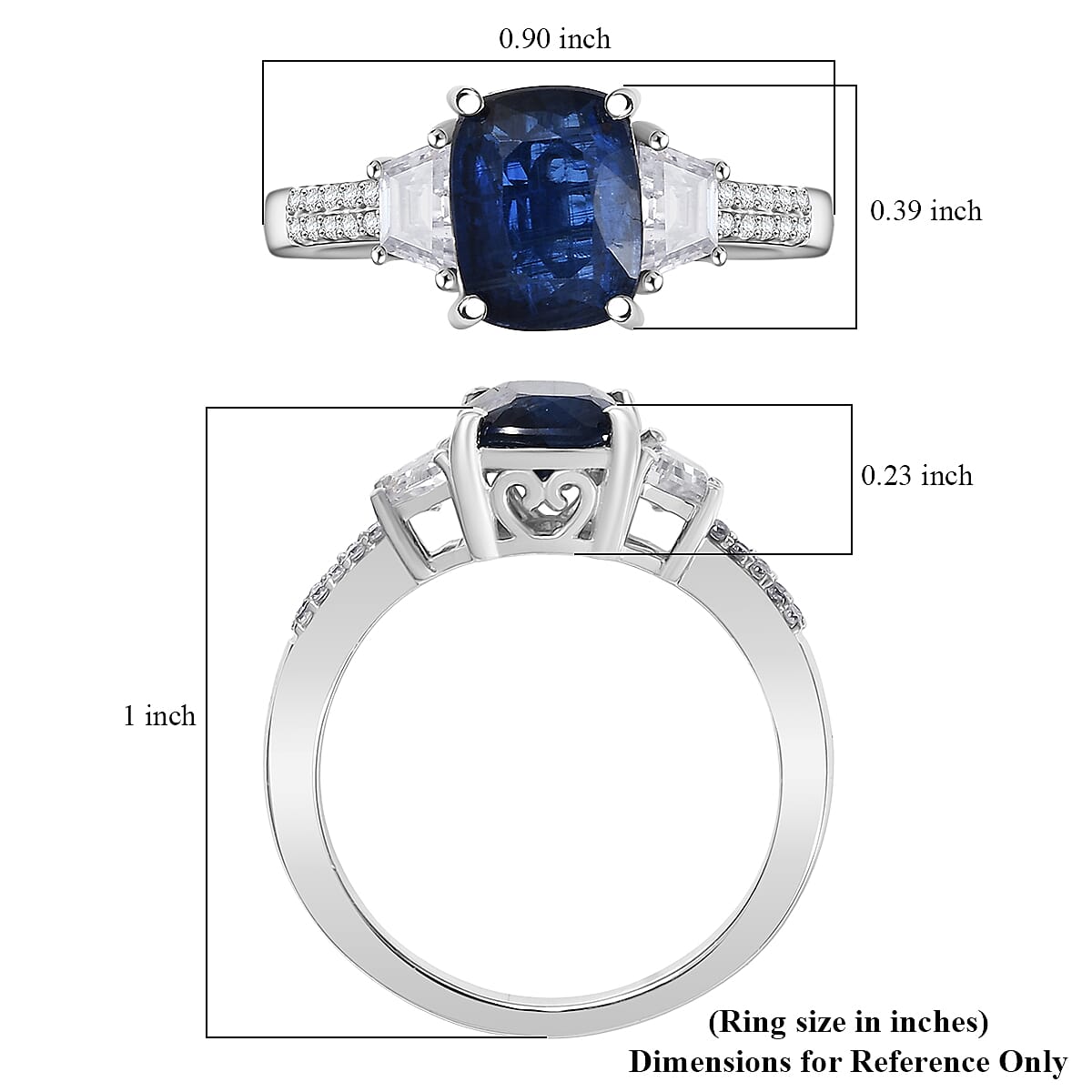 D'Joy Premium Kashmir Kyanite and Moissanite 3.15 ctw The Midnight Tide Ring in Rhodium Over Sterling Silver (Size 10.0)