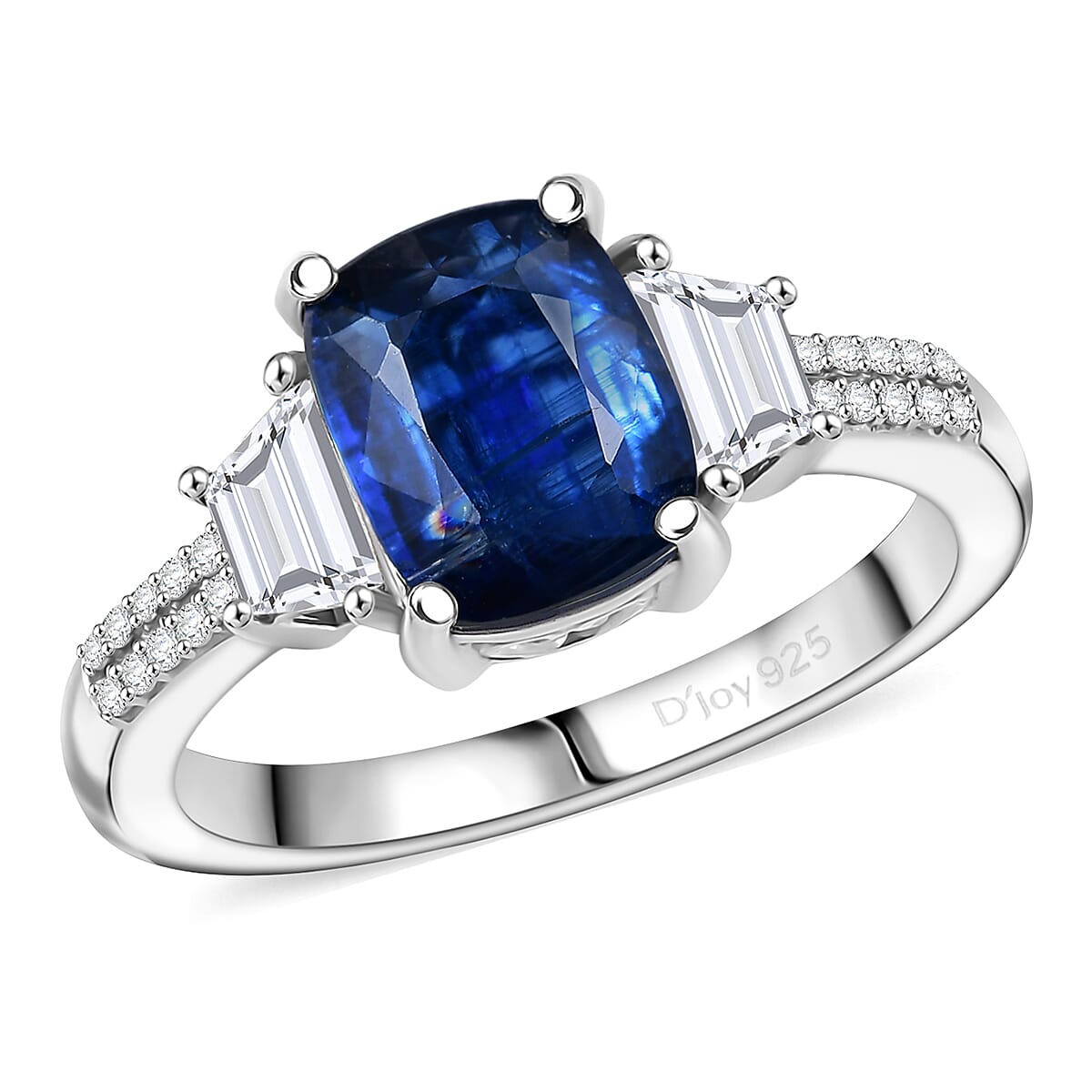 D'Joy Premium Kashmir Kyanite and Moissanite 3.15 ctw The Midnight Tide Ring in Rhodium Over Sterling Silver (Size 7.0) image number 0