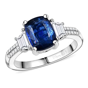 D'Joy Premium Kashmir Kyanite and Moissanite 3.15 ctw The Midnight Tide Ring in Rhodium Over Sterling Silver (Size 7.0)
