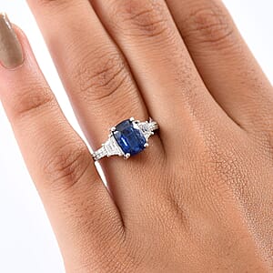 D'Joy Premium Kashmir Kyanite and Moissanite 3.15 ctw The Midnight Tide Ring in Rhodium Over Sterling Silver (Size 7.0)