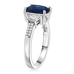 D'Joy Premium Kashmir Kyanite and Moissanite 3.15 ctw The Midnight Tide Ring in Rhodium Over Sterling Silver (Size 7.0)