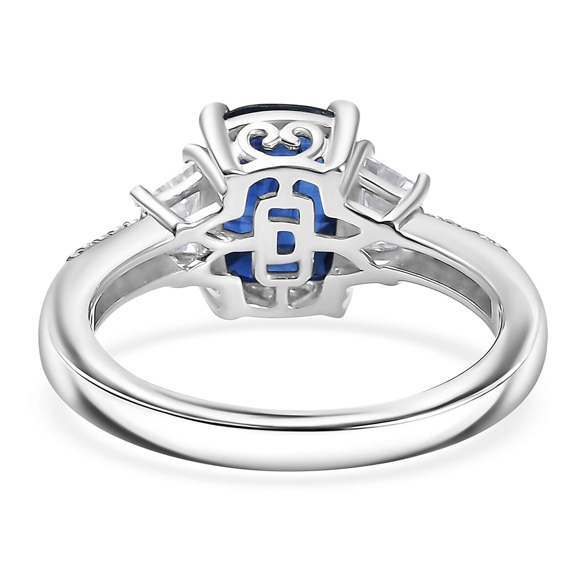 D'Joy Premium Kashmir Kyanite and Moissanite 3.15 ctw The Midnight Tide Ring in Rhodium Over Sterling Silver (Size 7.0) image number 4