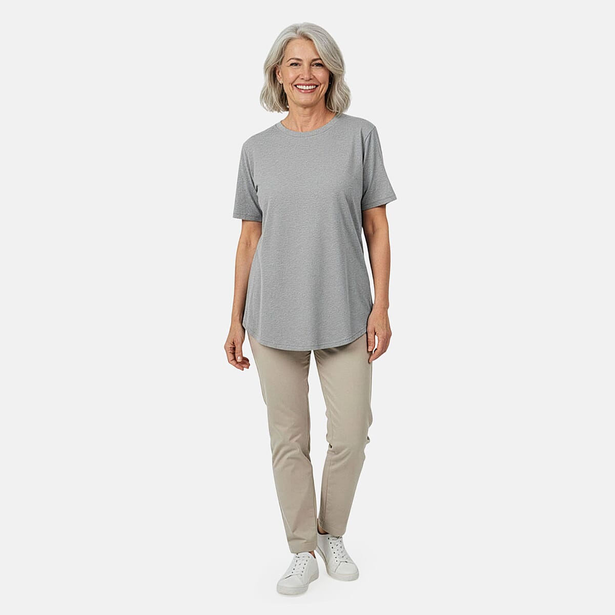 Tamsy Grey Cotton Stretch Jersey Tunic Tee - S image number 0