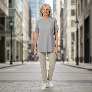 Tamsy Grey Cotton Stretch Jersey Tunic Tee - S