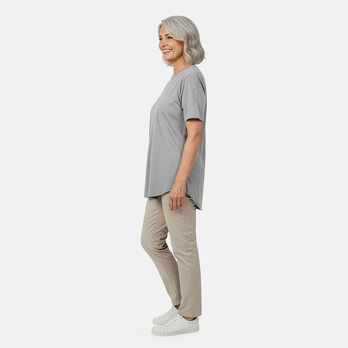 Tamsy Grey Cotton Stretch Jersey Tunic Tee - S image number 2