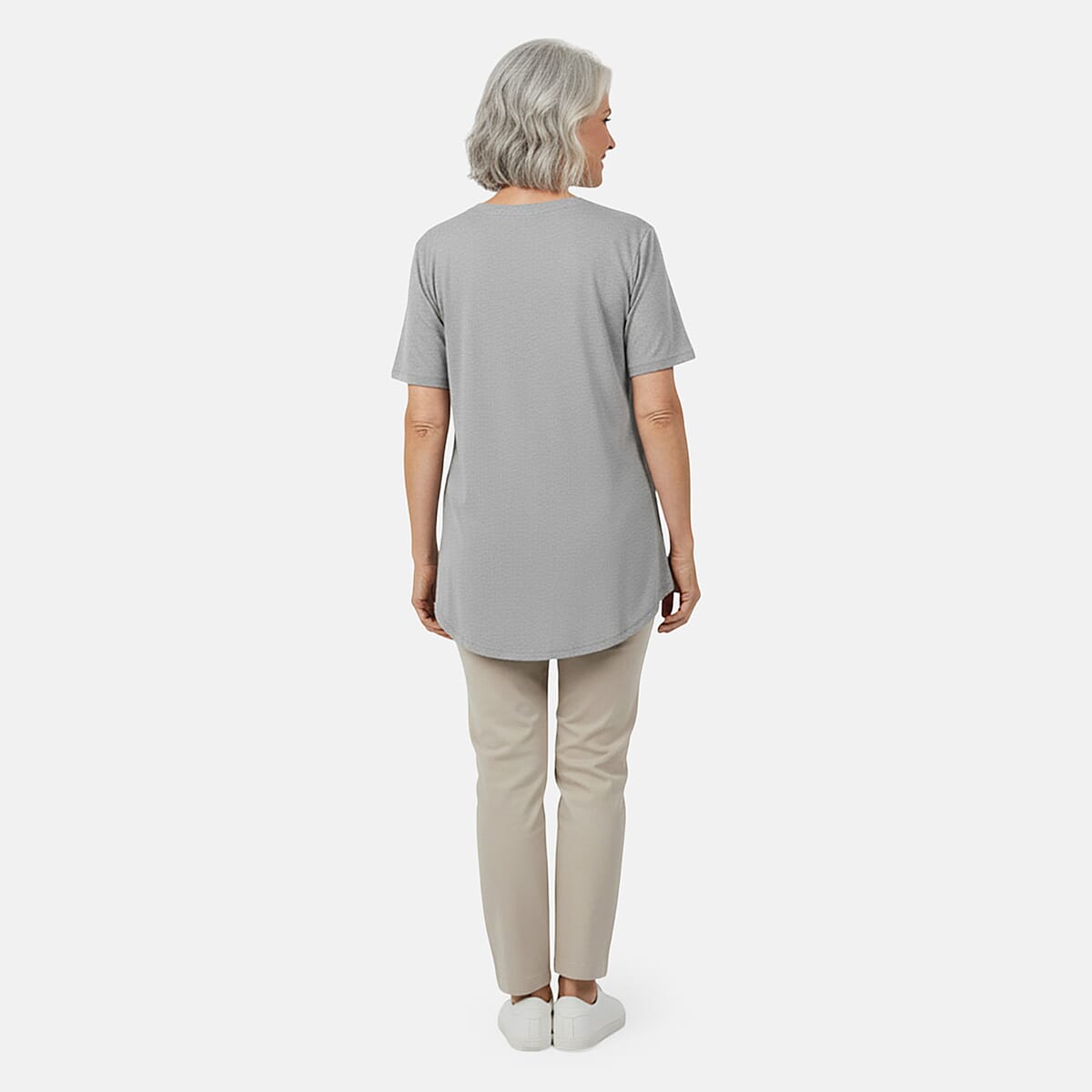 Tamsy Grey Cotton Stretch Jersey Tunic Tee - L image number 1