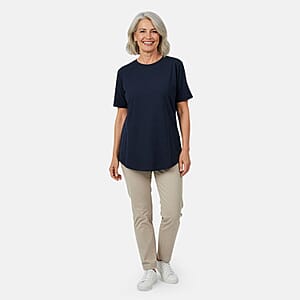 Tamsy Navy Cotton Stretch Jersey Tunic Tee - S