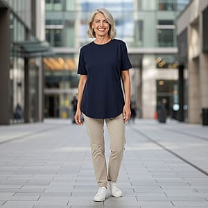 Tamsy Navy Cotton Stretch Jersey Tunic Tee - S