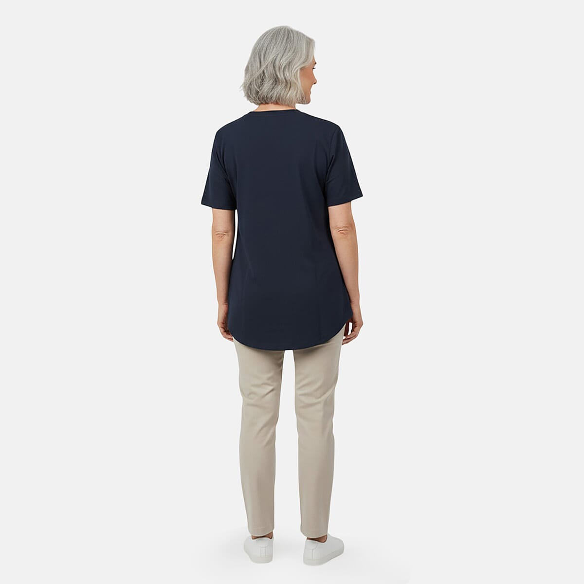 Tamsy Navy Cotton Stretch Jersey Tunic Tee - M image number 1