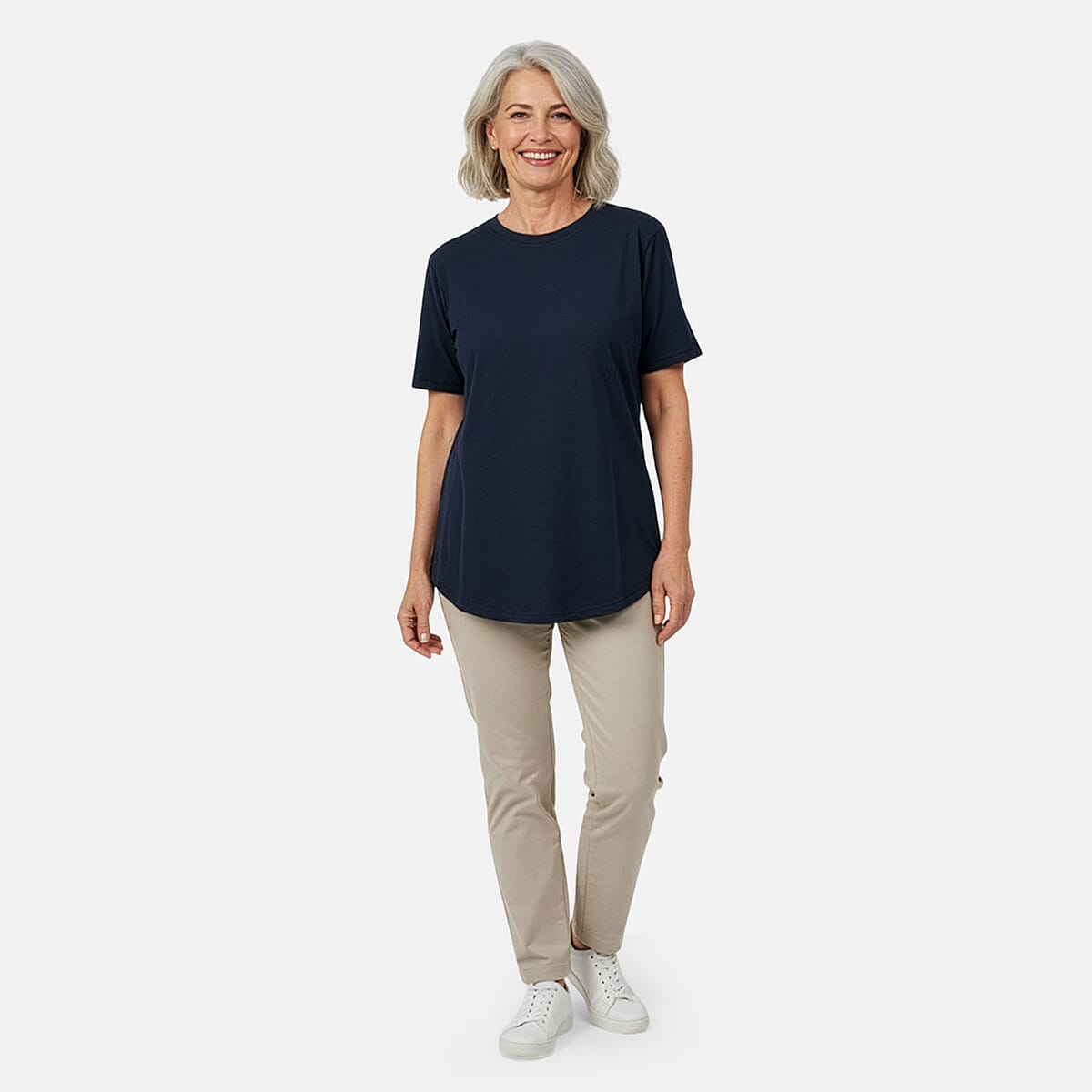 Tamsy Navy Cotton Stretch Jersey Tunic Tee - L image number 0