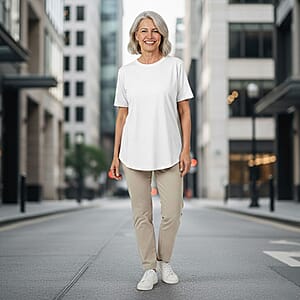 Tamsy White Cotton Stretch Jersey Tunic Tee - S