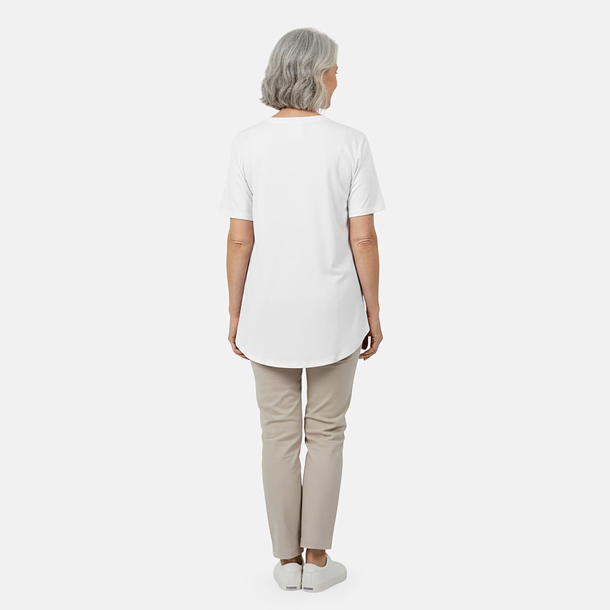 Tamsy White Cotton Stretch Jersey Tunic Tee - L image number 1
