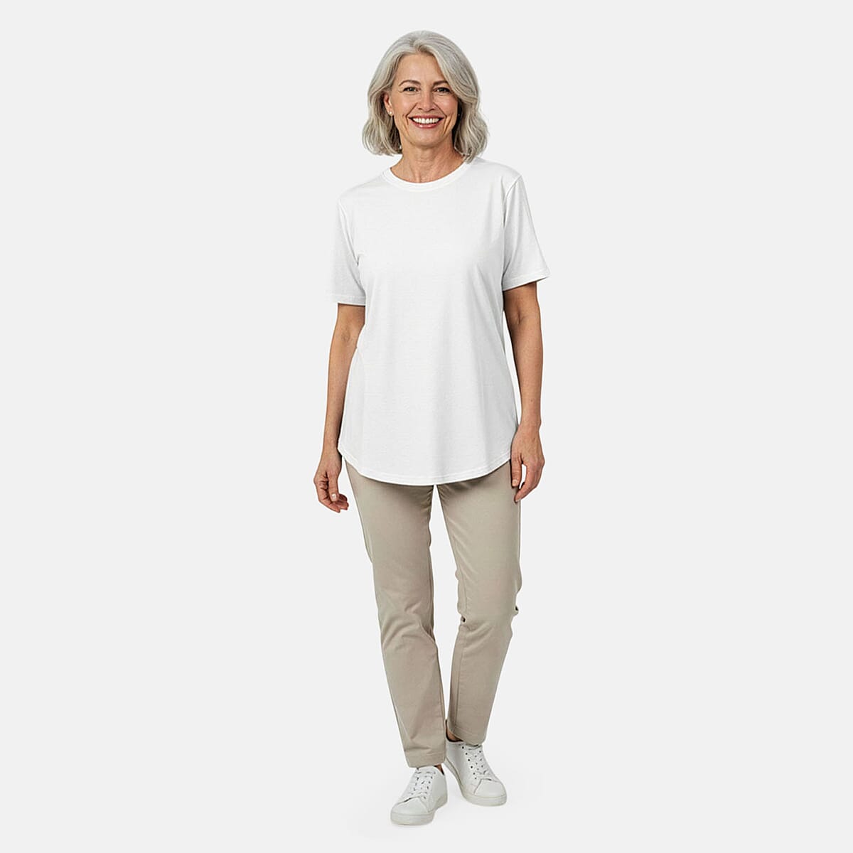 Tamsy White Cotton Stretch Jersey Tunic Tee - 2XL image number 0