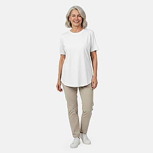 Tamsy White Cotton Stretch Jersey Tunic Tee - 2XL