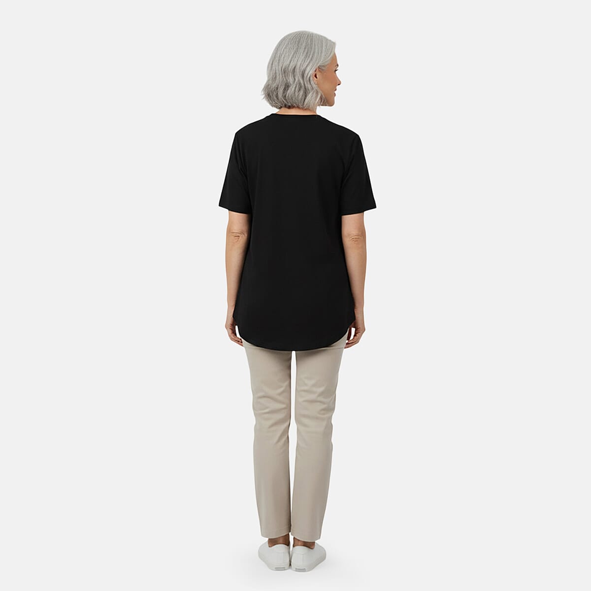 Tamsy Black Cotton Stretch Jersey Tunic Tee - L image number 1