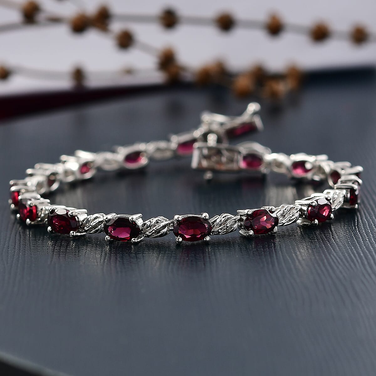 EverTrue Orissa Rhodolite Garnet 9.00 ctw Bracelet in Platinum Bond (6.50 In) image number 1