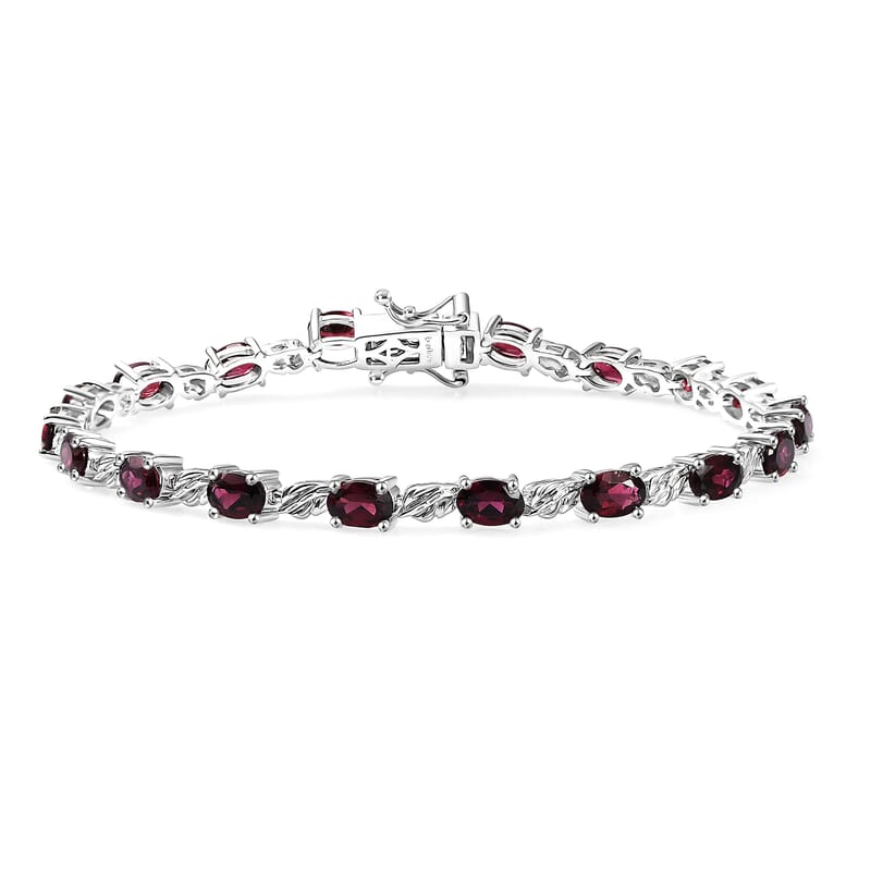 EverTrue Orissa Rhodolite Garnet 10.85 ctw Twilight Leaf Glow Bracelet Platinum Bond (8.00 In)