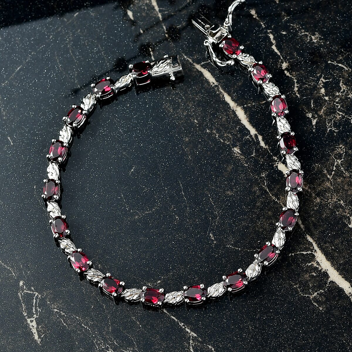 EverTrue Orissa Rhodolite Garnet 10.85 ctw Bracelet Platinum Bon (8.00 In)  image number 1