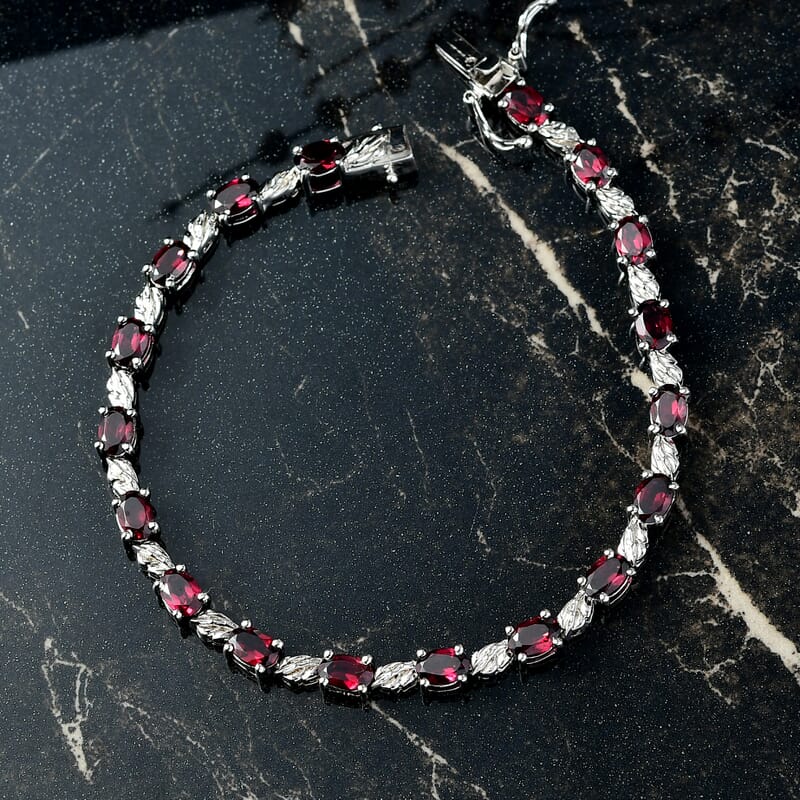 EverTrue Orissa Rhodolite Garnet 10.85 ctw Twilight Leaf Glow Bracelet Platinum Bond (8.00 In)