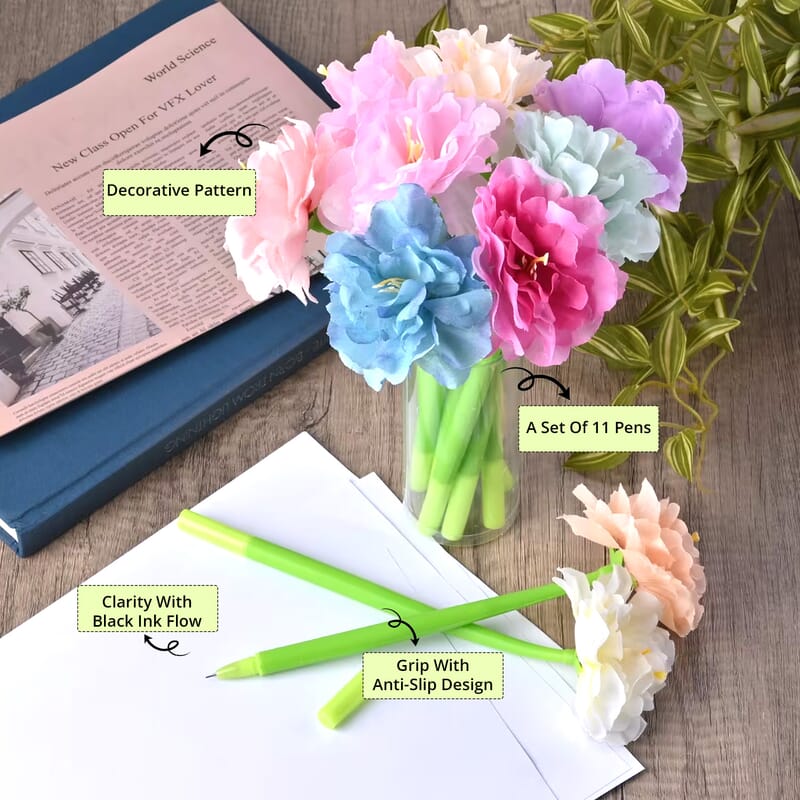 Livmore Set of 10 Flower Pen with Black Ink
