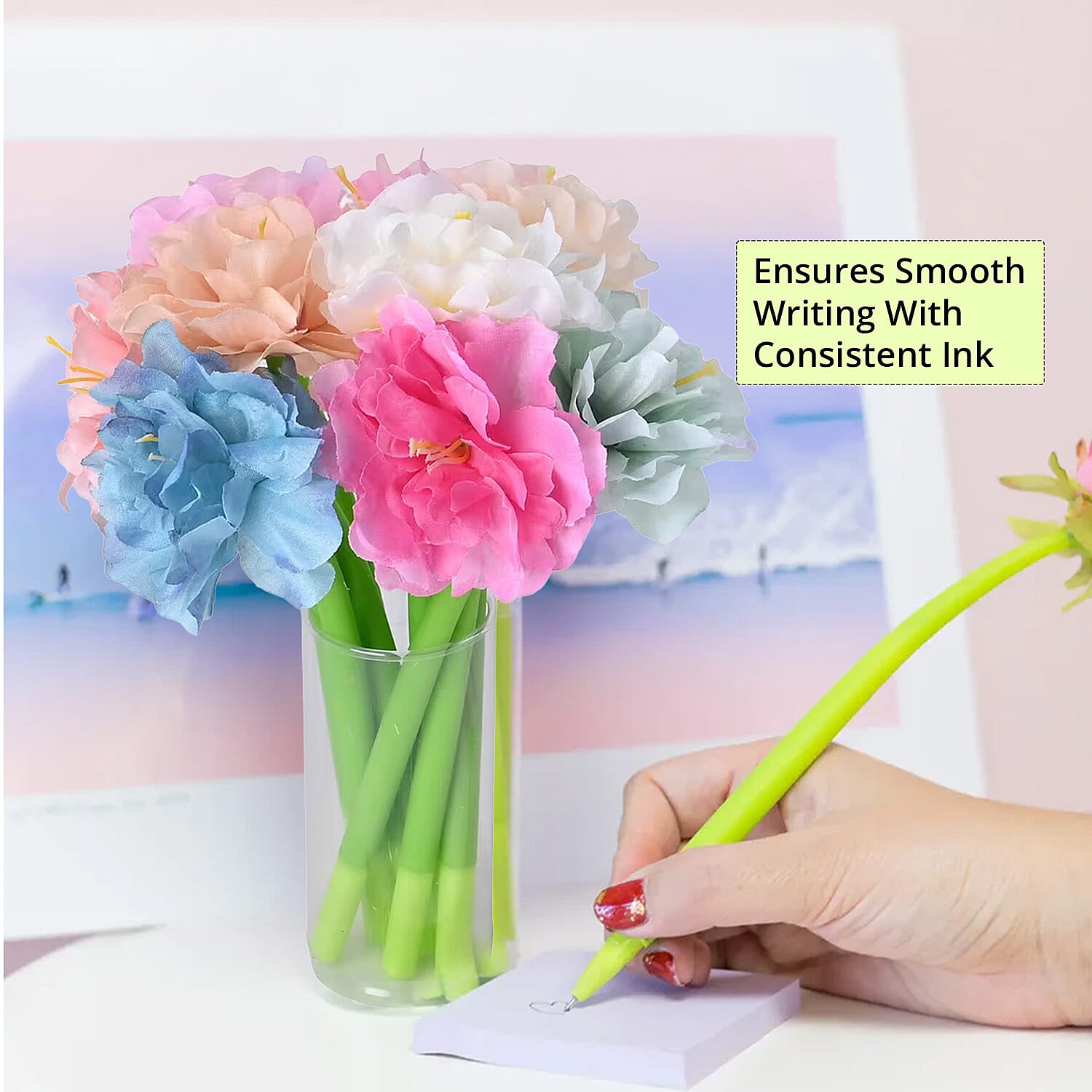 Livmore Set of 10 Flower Pen with Black Ink