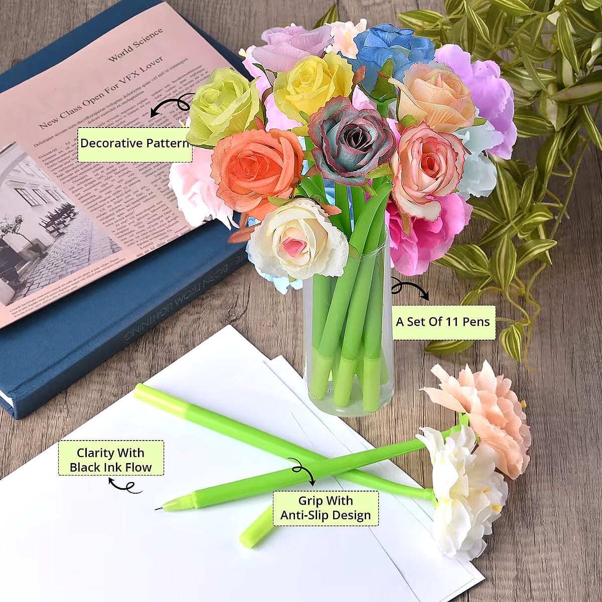 Livmore Set of 10 Flower Pen with Black Ink image number 3