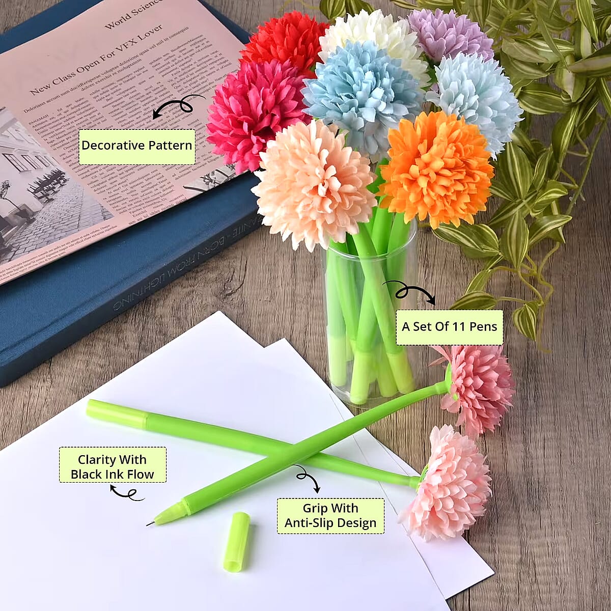 Livmore Set of 10 Flower Pen with Black Ink image number 5