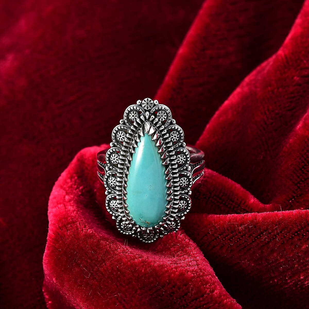 D'Joy Artisan Crafted Tahoe Naveda Turquoise 5.60 ctw Ring in Sterling Silver (Size 10.0) image number 1