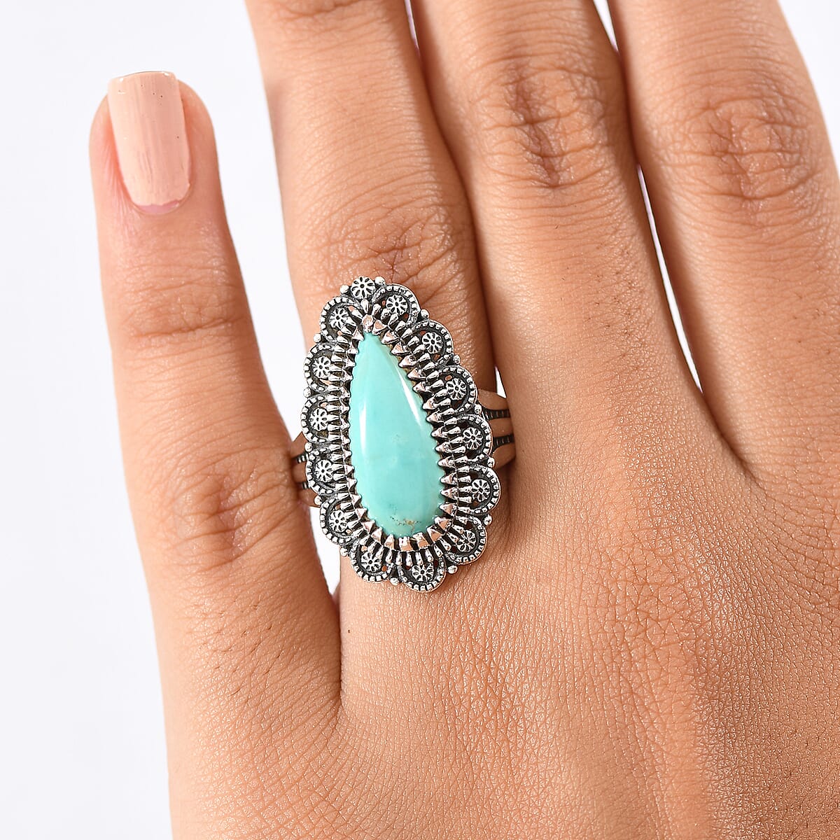 D'Joy Artisan Crafted Tahoe Naveda Turquoise 5.60 ctw Ring in Sterling Silver (Size 10.0) image number 2