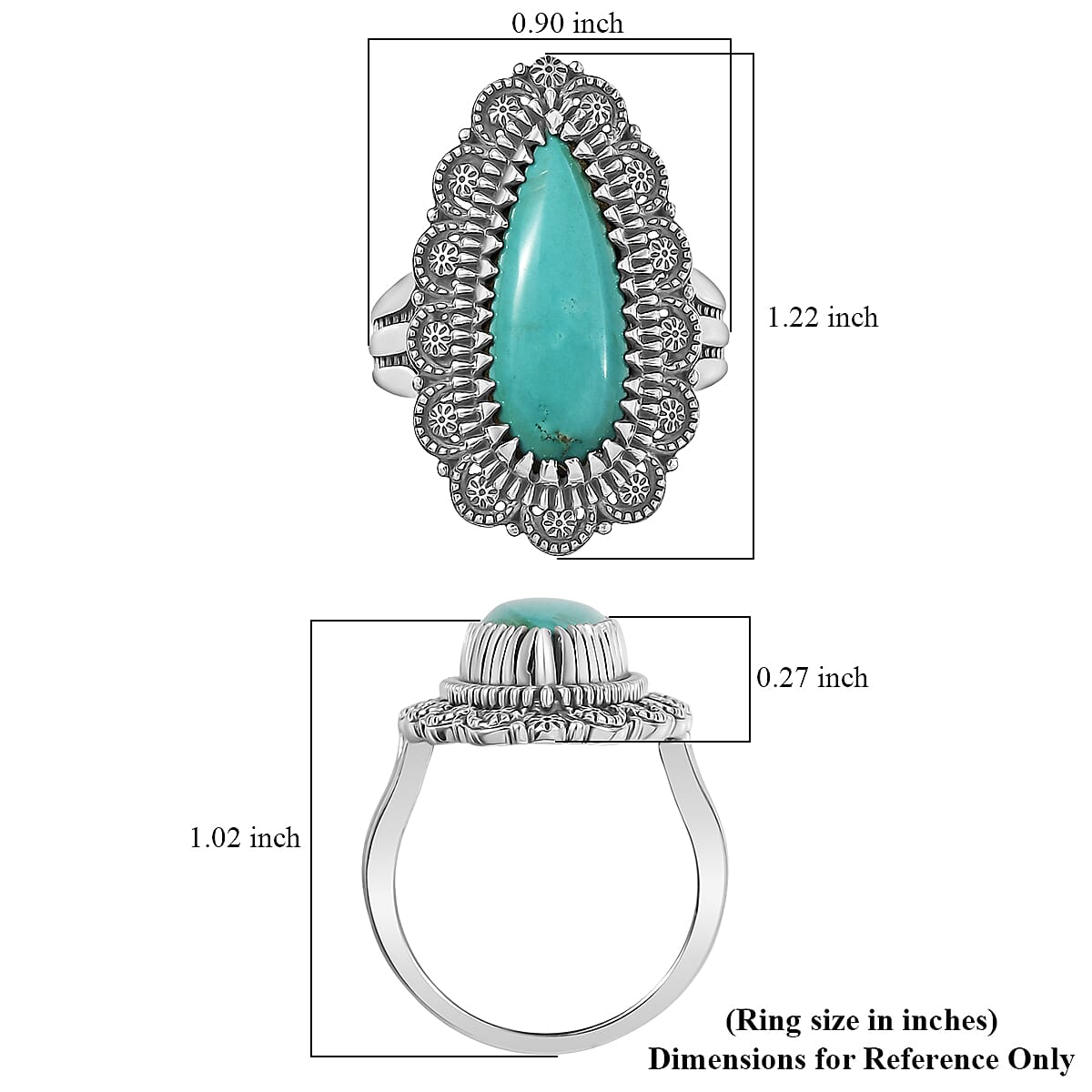 D'Joy Artisan Crafted Tahoe Naveda Turquoise 5.60 ctw Ring in Sterling Silver (Size 10.0) image number 5