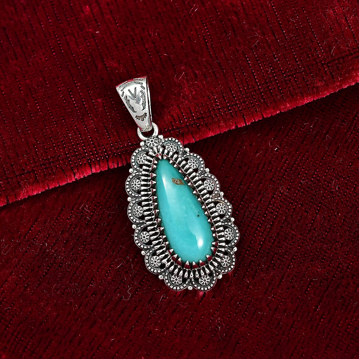 D'Joy Artisan Crafted Tahoe Naveda Turquoise 5.50 ctw Pendant without Chain in Sterling Silver  image number 1