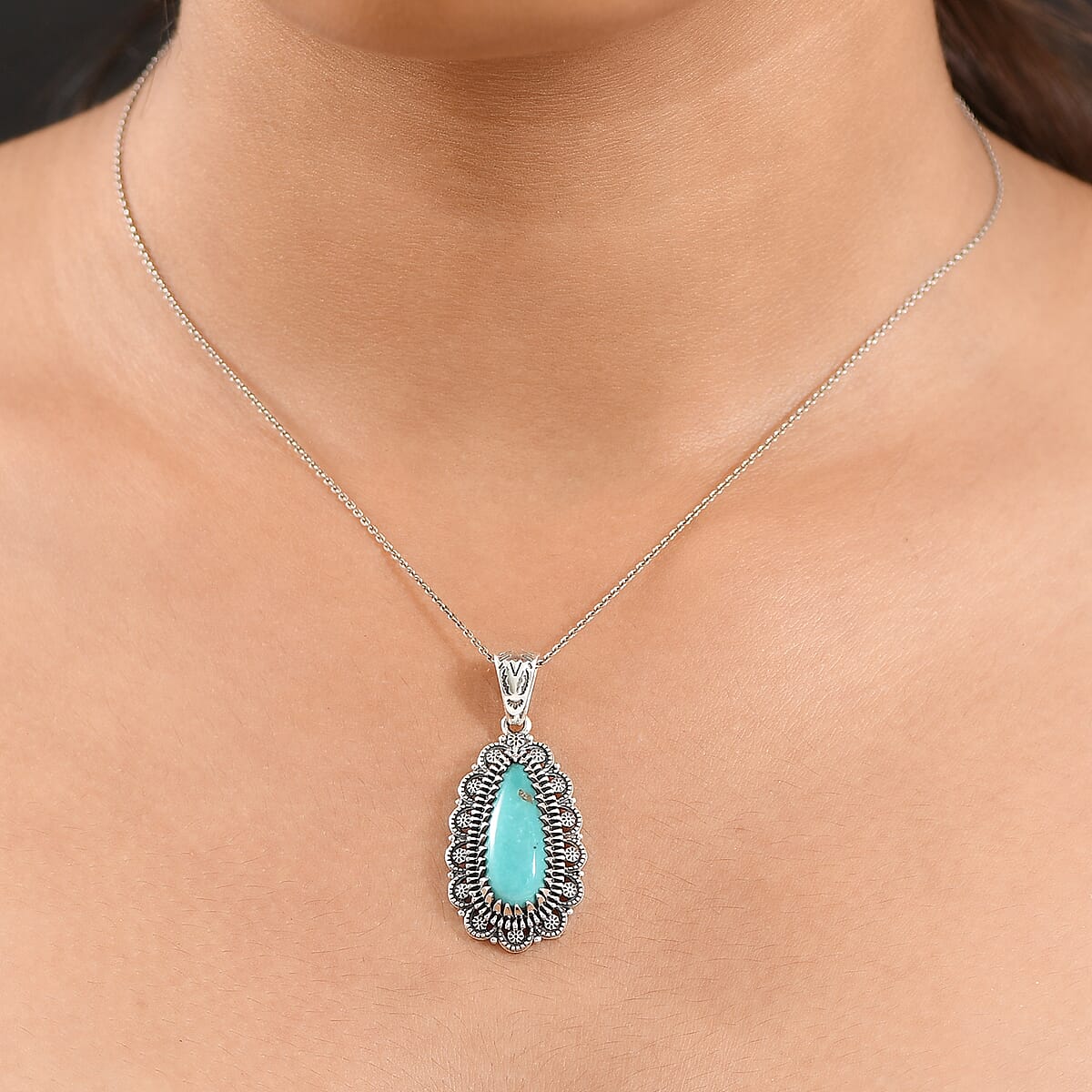 D'Joy Artisan Crafted Tahoe Naveda Turquoise 5.50 ctw Pendant without Chain in Sterling Silver  image number 2