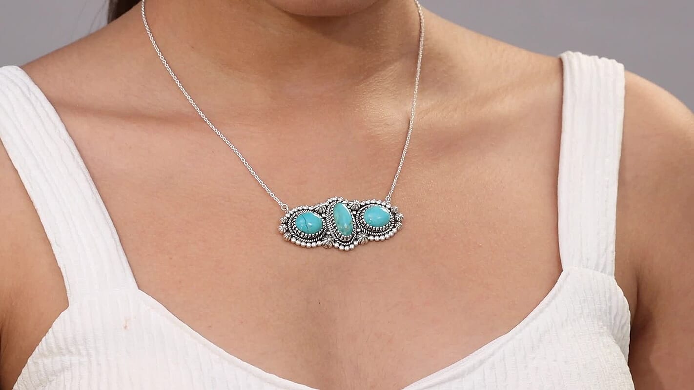 D'Joy Artisan Crafted Tahoe Nevada Turquoise 14.30 ctw Necklace 18 Inches in Sterling Silver