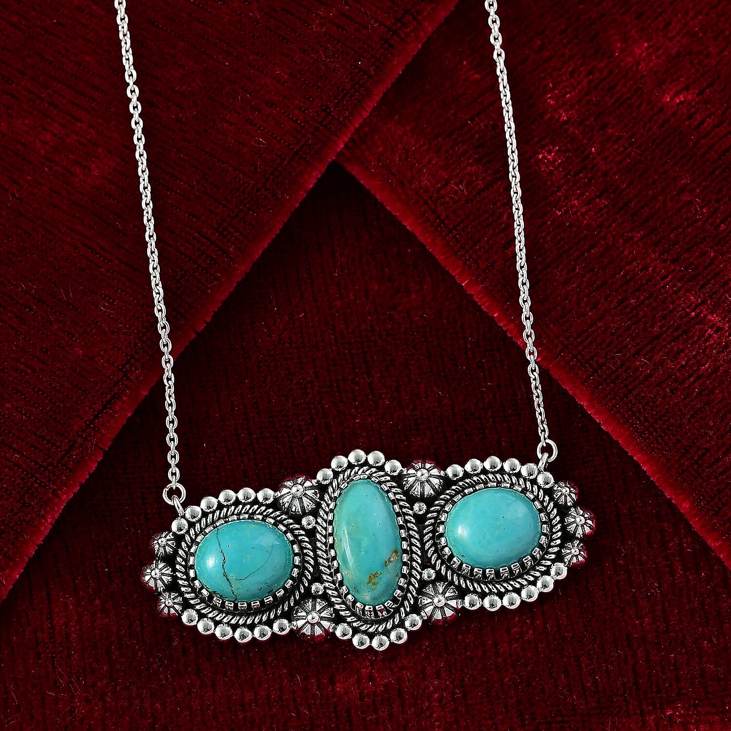 D'Joy Artisan Crafted Tahoe Nevada Turquoise 14.30 ctw Necklace 18 Inches in Sterling Silver