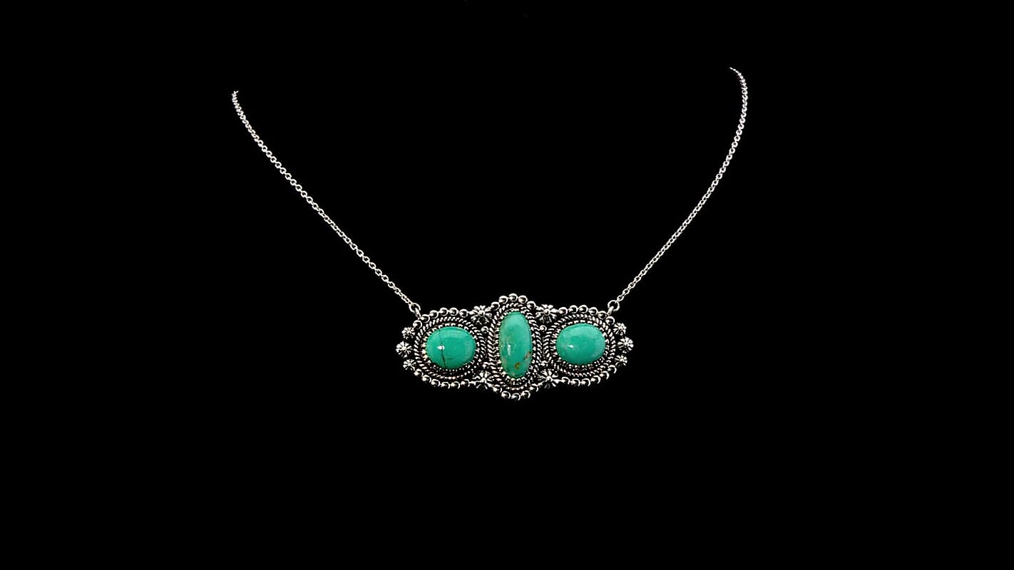 D'Joy Artisan Crafted Tahoe Nevada Turquoise 14.30 ctw Necklace 18 Inches in Sterling Silver