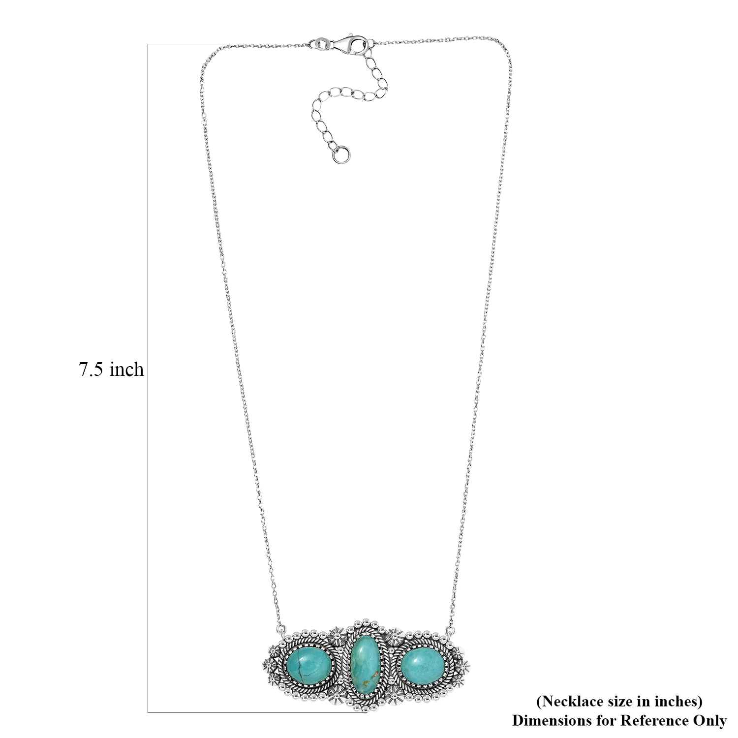 D'Joy Artisan Crafted Tahoe Nevada Turquoise 14.30 ctw Necklace 18 Inches in Sterling Silver