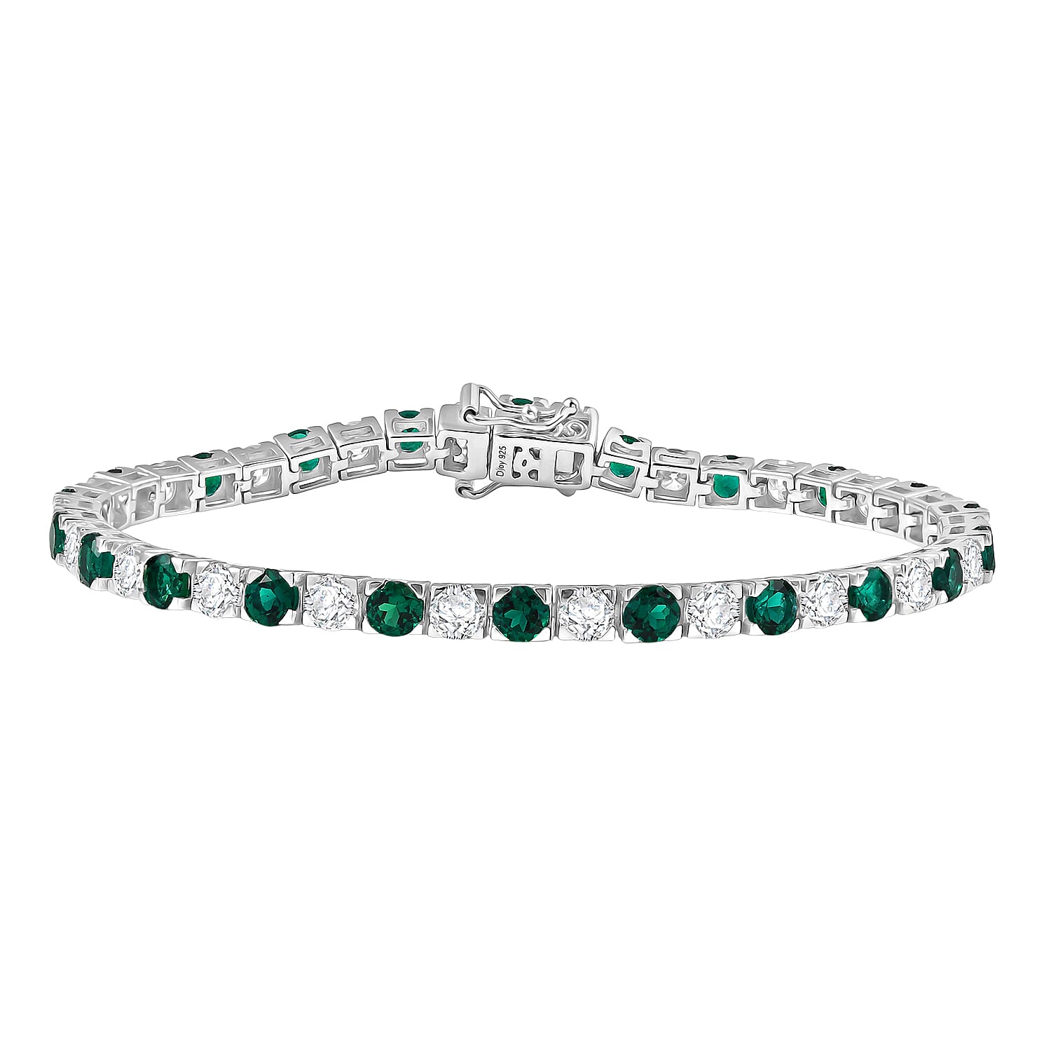 D'Joy Lab Grown Emerald and Moissanite 10.10 ctw Bracelet in Rhodium Over Sterling Silver (7.50 In)