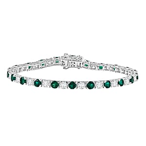 D&rsquo;Joy Lab Grown Emerald and Moissanite 10.10 ctw Bracelet in Rhodium Over Sterling Silver (7.50 In)
